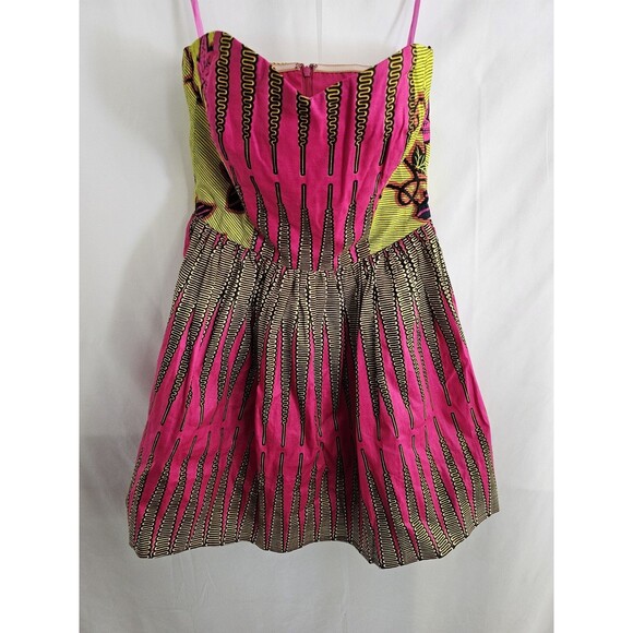 Urban Outfitters Dresses & Skirts - Boxing Kitten Urban Outfitters Size 6 Bustier Dress Pink Yellow African Print